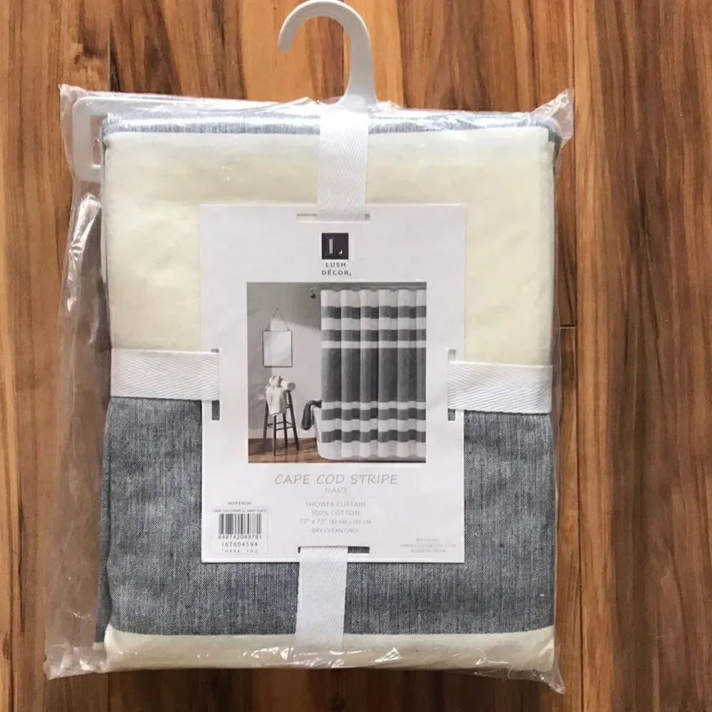 NEW Lush Decor Cape Cod Stripe Navy Shower Curtain